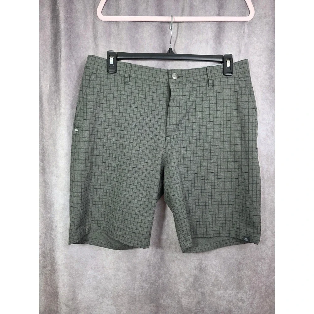 Adidas Golf Mens Grey Grid Pattern Performance Shorts Stretch Waistband